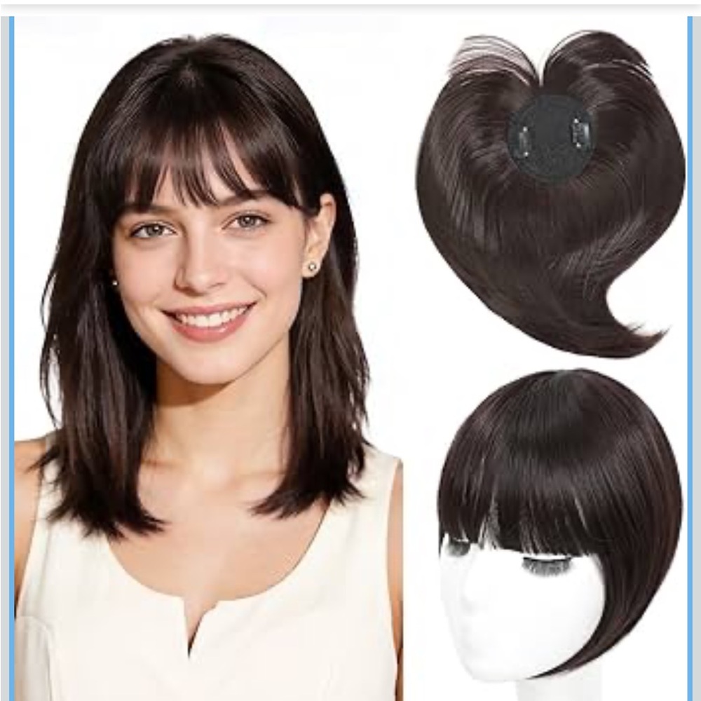 Hair Toppers for Women with Clip in Bangs, 10 Inch Straight Bangs Hair Clip